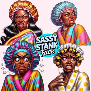 Sassy Black Girl Stank Face PNG Bundle: Bonnet Art Clipart (Digital Download