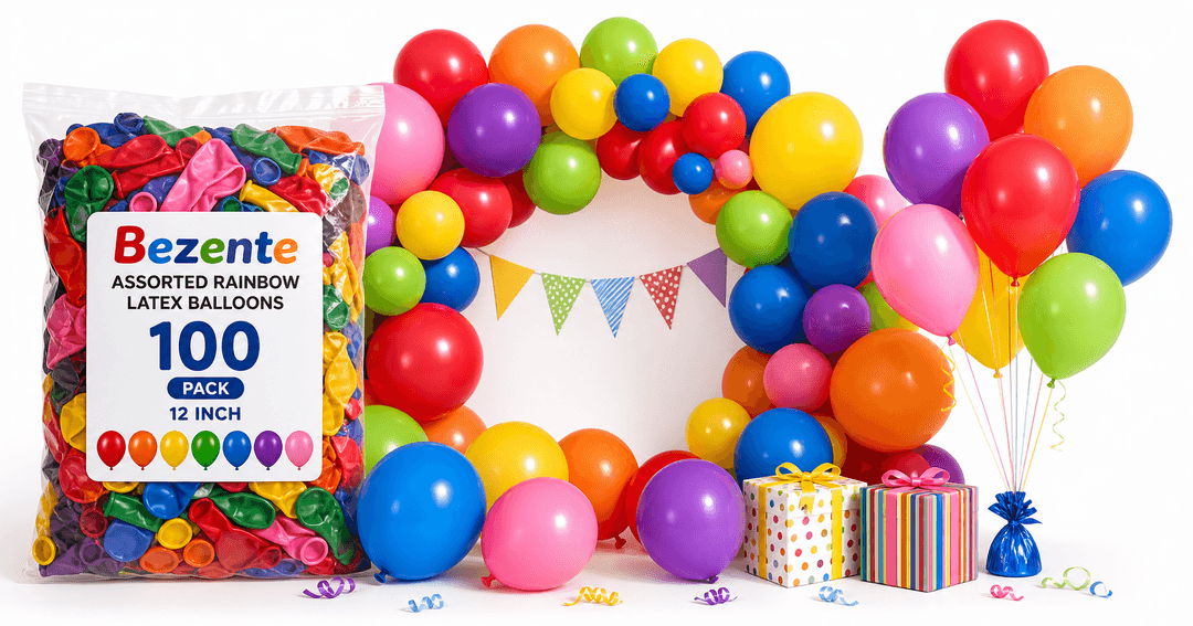 Bezente Assorted Rainbow Latex Balloons (100-Pack, 12-Inch) Review: Bright, Simple Party Staples