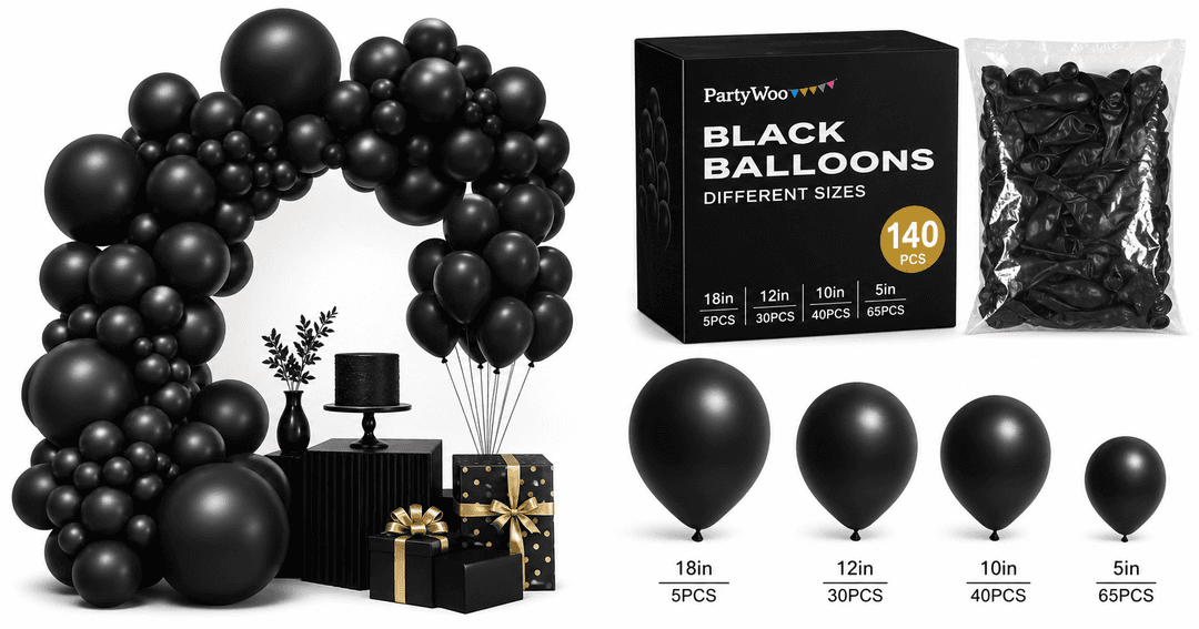 PartyWoo Black Balloons 140 pcs Review: Versatile Matte Black Balloon Arch Kit for Modern Events