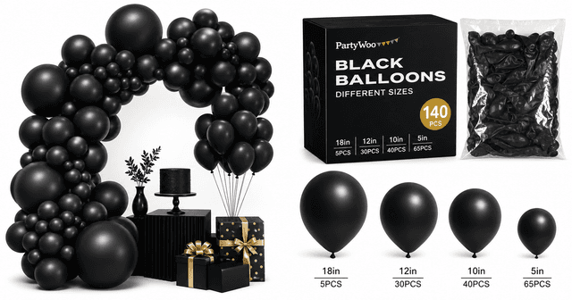 PartyWoo Black Balloons 140 pcs Review: Versatile Matte Black Balloon Arch Kit for Modern Events