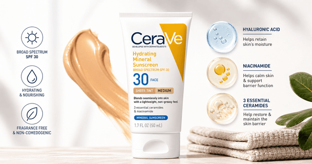 CeraVe Hydrating Mineral Sunscreen SPF 30 with Sheer Tint (Medium) Review: Daily Mineral Protection with a Subtle Glow