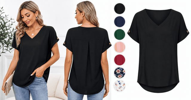 OFEEFAN Women’s Short Sleeve V-Neck Top Review: Versatile Dressy-Casual Blouse for Spring and Summer