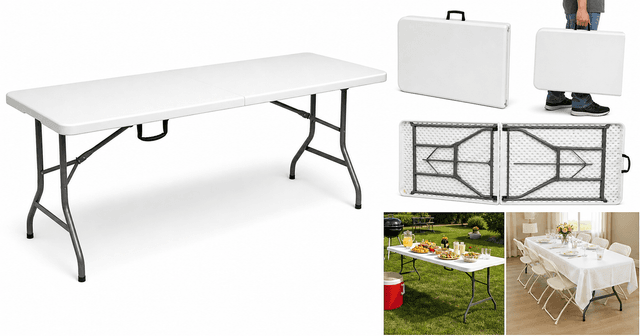 6-Foot Foldable Table with Steel Legs & Carry Handle: Practical, Portable Workhorse for Indoor and Outdoor Events