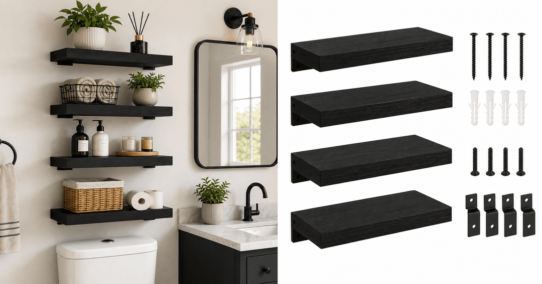 BAYKA Wall Mounted Floating Bathroom Shelves (Black, Set of 4): Compact Storage with Modern Appeal
