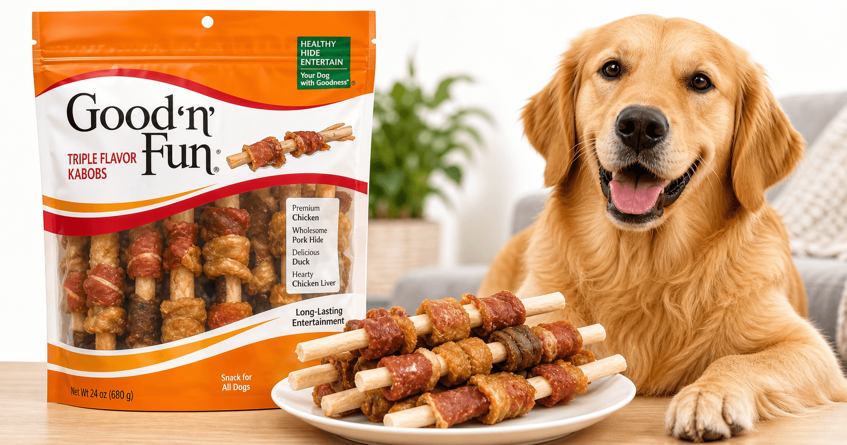 Good 'n' Fun Kabobs Long-Lasting Dog Treat (24 oz) Review: Triple-Flavor Rawhide Chews for Dedicated Chewers