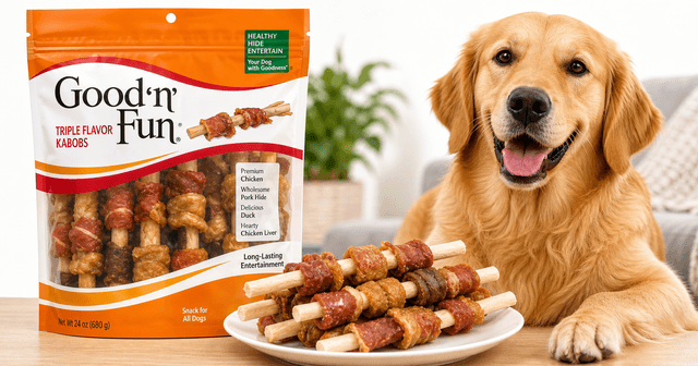 Good 'n' Fun Kabobs Long-Lasting Dog Treat (24 oz) Review: Triple-Flavor Rawhide Chews for Dedicated Chewers