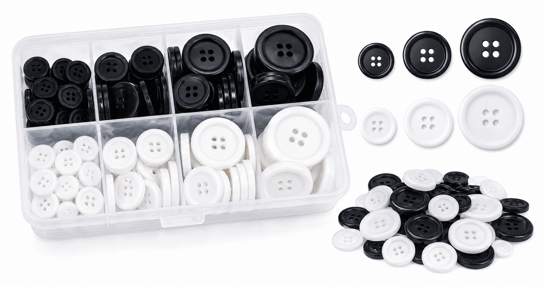 OELFFOW 110-Piece Mixed Sewing Buttons Review: Versatile Black & White Button Set for Clothing and Crafts