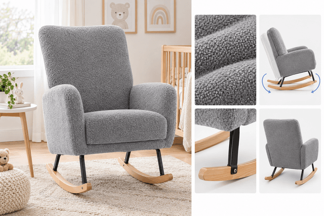 SAETSFEG Grey Teddy Rocking Chair Review: A Cozy Upholstered Glider for Nursery and Living Spaces