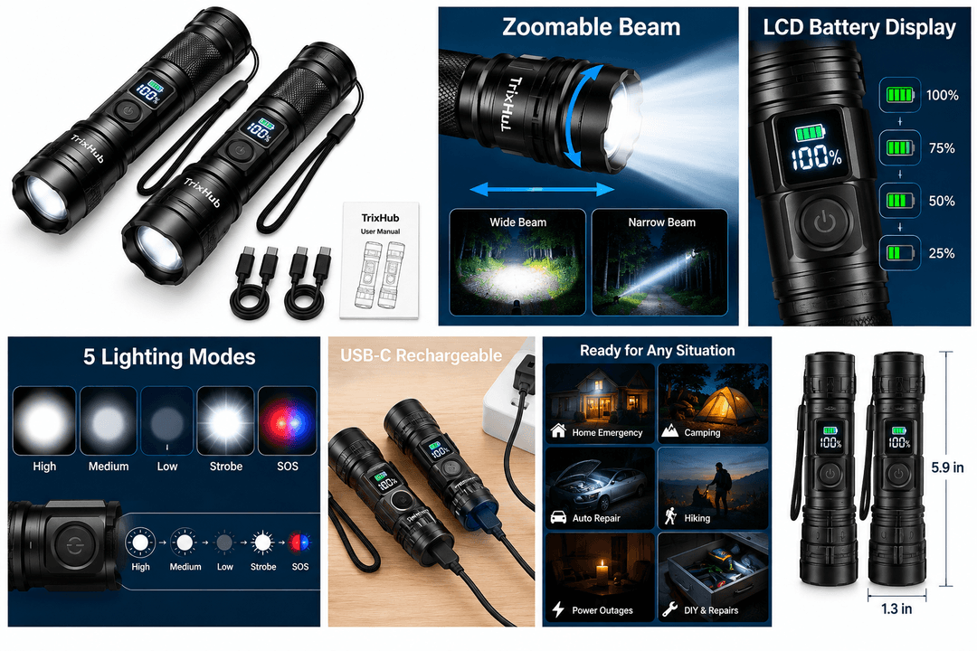 TrixHub Rechargeable Flashlights 2 Pack Review: Bright, Versatile, and Easy to Recharge