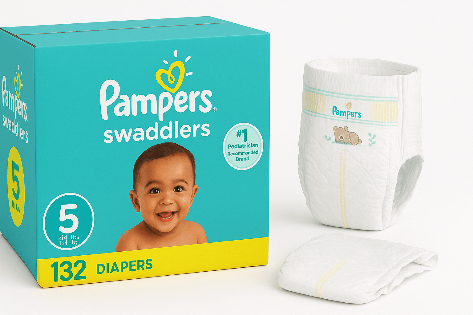 Pampers Swaddlers Size 5 (20–37 lbs), 132-Count: Comfortable, Skin-Safe Protection for Active Toddlers