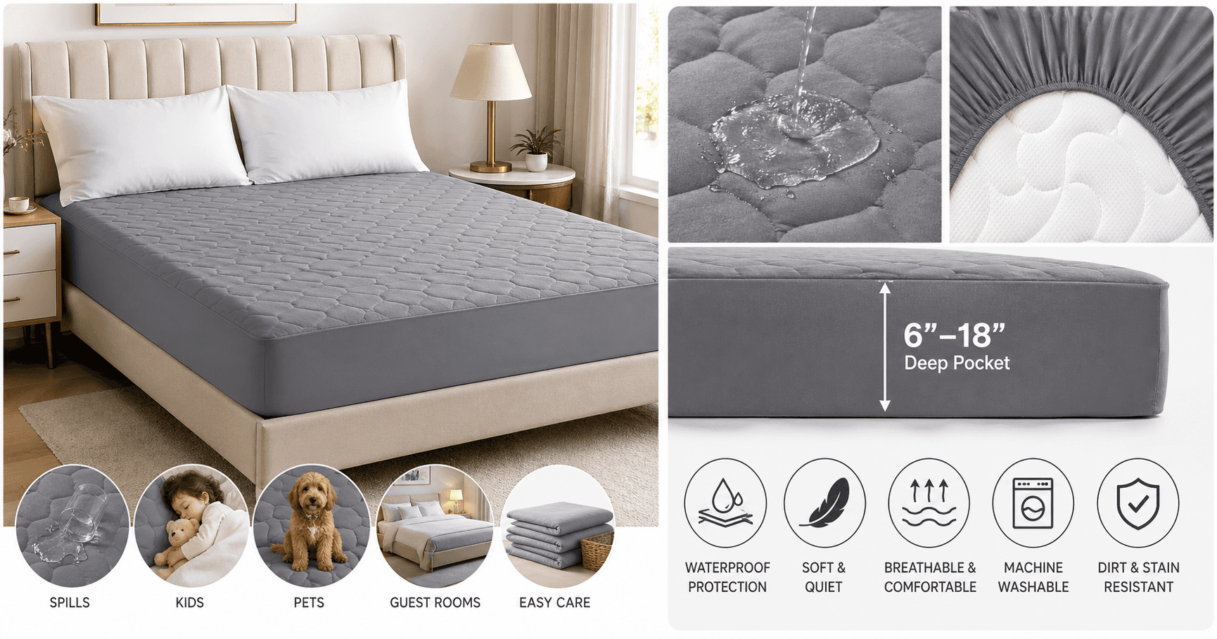 BEDLORE Waterproof Mattress Protector (Queen, Gray) Review: Quiet Protection for Everyday Use