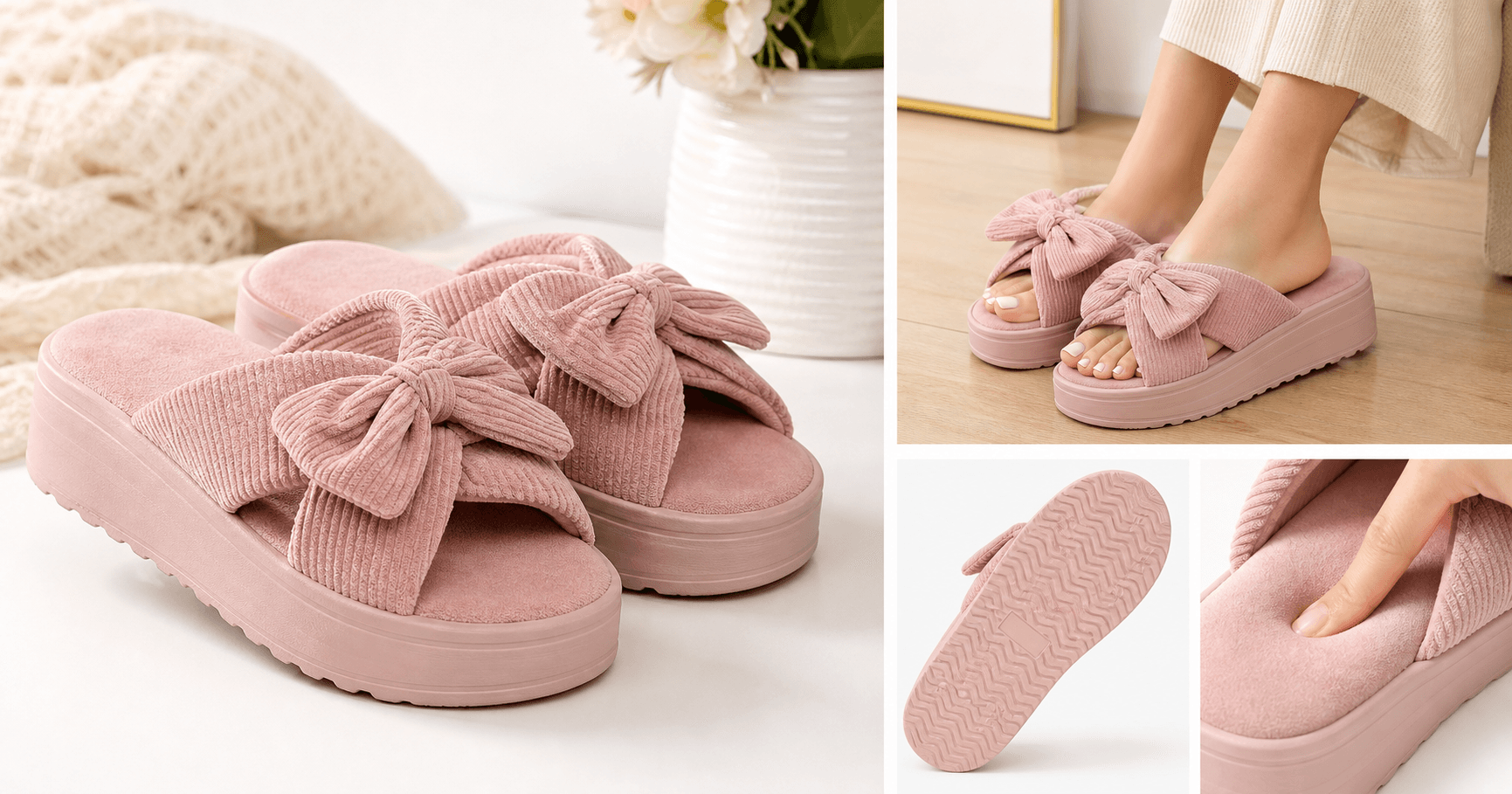 Chantomoo Women’s Memory Foam Corduroy Bow Slippers: Style-First House Shoes with Everyday Comfort