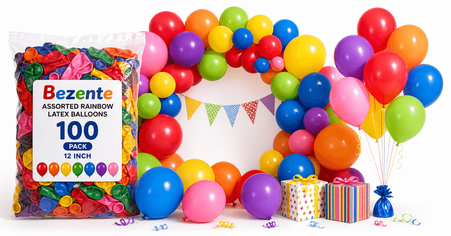 Bezente Assorted Rainbow Latex Balloons (100-Pack, 12-Inch) Review: Bright, Simple Party Staples