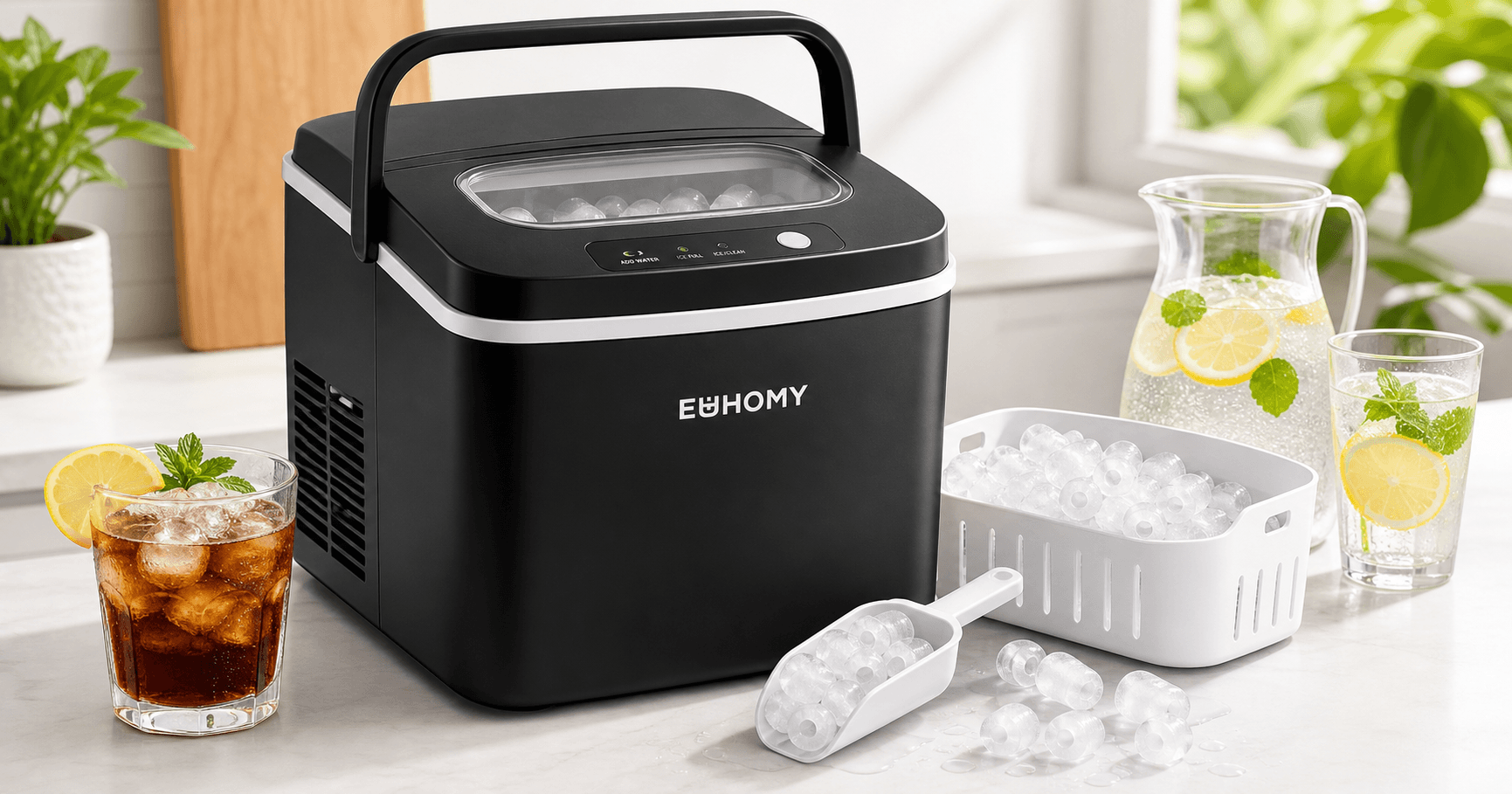EUHOMY Countertop Ice Maker with Handle (26 lbs/Day, Black) Review