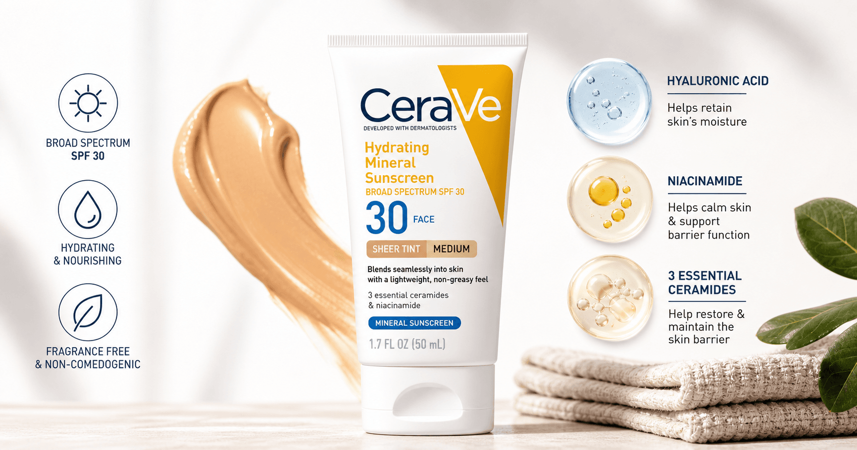 CeraVe Hydrating Mineral Sunscreen SPF 30 with Sheer Tint (Medium) Review: Daily Mineral Protection with a Subtle Glow