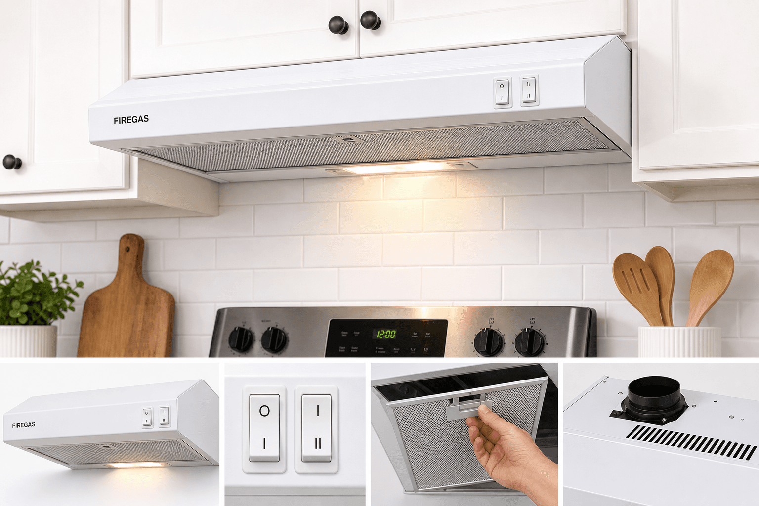 FIREGAS 30-Inch Under Cabinet Range Hood (300 CFM, White) Review