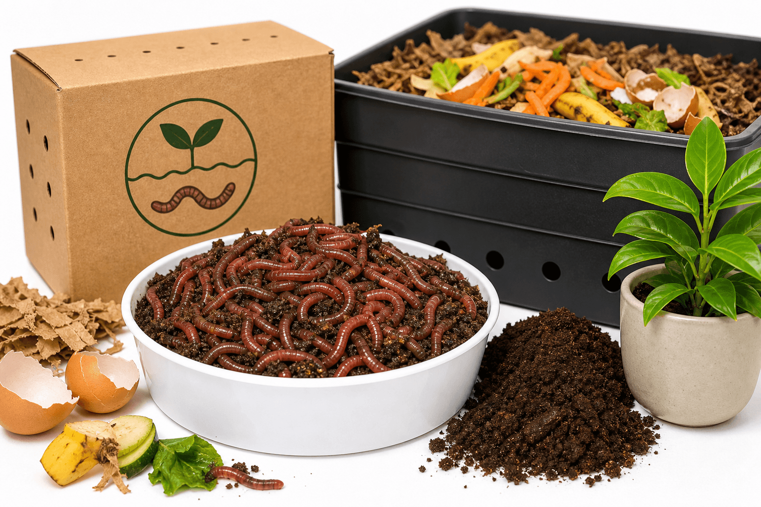 Red Wigglers Composting Worms (1/8 lb): Small Starter Colony for Kitchen Scraps and Garden Soil Health