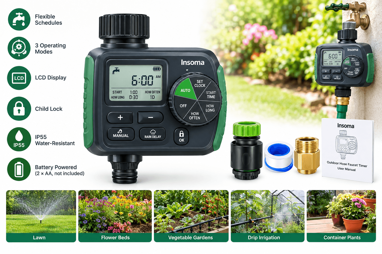 Insoma Outdoor Garden Hose Faucet Timer Review: Programmable Watering for Lawns and Gardens