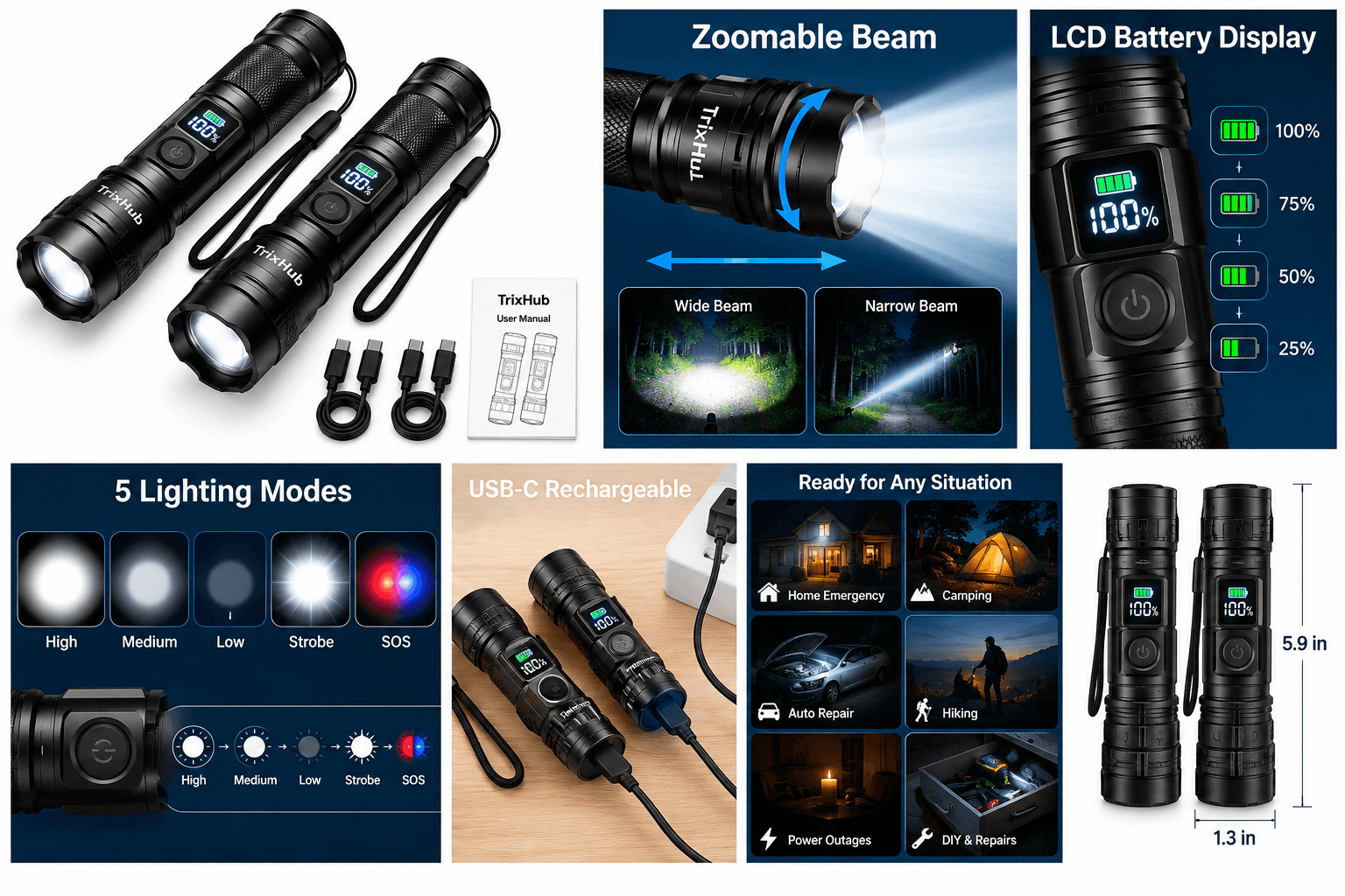 TrixHub Rechargeable Flashlights 2 Pack Review: Bright, Versatile, and Easy to Recharge